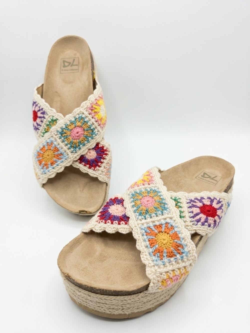 Size 10 Boho Crochet Platform Slide Sandal Summer Shoes